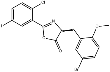 4-(5-bromo-2-methoxybenzylidene)-2-(2-chloro-5-iodophenyl)-1,3-oxazol-5(4H)-one Struktur