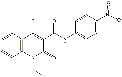 1-ethyl-4-hydroxy-N-{4-nitrophenyl}-2-oxo-1,2-dihydroquinoline-3-carboxamide Struktur