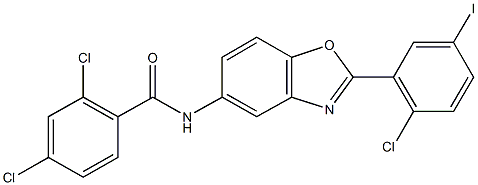 2,4-dichloro-N-[2-(2-chloro-5-iodophenyl)-1,3-benzoxazol-5-yl]benzamide Struktur