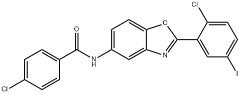 4-chloro-N-[2-(2-chloro-5-iodophenyl)-1,3-benzoxazol-5-yl]benzamide Struktur