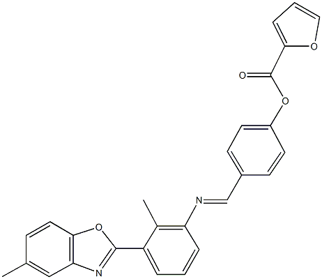 4-({[2-methyl-3-(5-methyl-1,3-benzoxazol-2-yl)phenyl]imino}methyl)phenyl 2-furoate Struktur