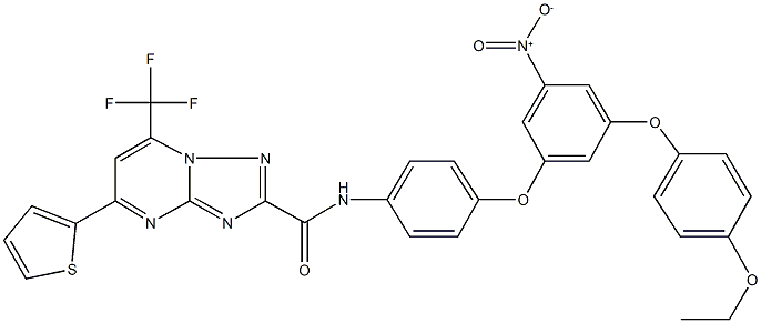 N-(4-{3-(4-ethoxyphenoxy)-5-nitrophenoxy}phenyl)-5-(2-thienyl)-7-(trifluoromethyl)[1,2,4]triazolo[1,5-a]pyrimidine-2-carboxamide Struktur