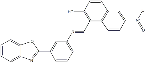 1-({[3-(1,3-benzoxazol-2-yl)phenyl]imino}methyl)-6-nitro-2-naphthol Struktur