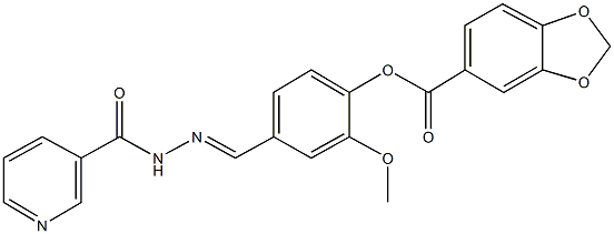 2-methoxy-4-[2-(3-pyridinylcarbonyl)carbohydrazonoyl]phenyl 1,3-benzodioxole-5-carboxylate Struktur