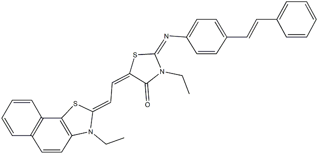 3-ethyl-5-[2-(3-ethylnaphtho[2,1-d][1,3]thiazol-2(3H)-ylidene)ethylidene]-2-{[4-(2-phenylvinyl)phenyl]imino}-1,3-thiazolidin-4-one Struktur