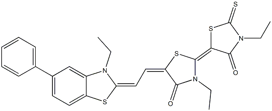 3,3'-diethyl-5-[2-(3-ethyl-5-phenyl-1,3-benzothiazol-2(3H)-ylidene)ethylidene]-2'-thioxo-2,5'-bis[1,3-thiazolidin-2-ylidene]-4,4'-dione Struktur