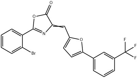 2-(2-bromophenyl)-4-({5-[3-(trifluoromethyl)phenyl]-2-furyl}methylene)-1,3-oxazol-5(4H)-one Struktur