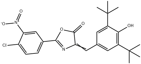 2-{4-chloro-3-nitrophenyl}-4-(3,5-ditert-butyl-4-hydroxybenzylidene)-1,3-oxazol-5(4H)-one Struktur