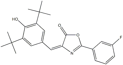 4-(3,5-ditert-butyl-4-hydroxybenzylidene)-2-(3-fluorophenyl)-1,3-oxazol-5(4H)-one Struktur