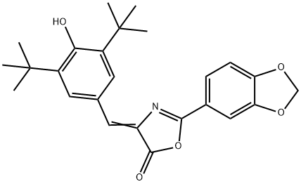 2-(1,3-benzodioxol-5-yl)-4-(3,5-ditert-butyl-4-hydroxybenzylidene)-1,3-oxazol-5(4H)-one Struktur