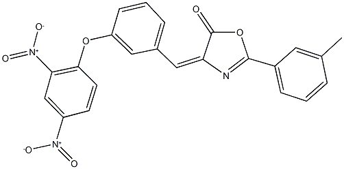 4-(3-{2,4-bisnitrophenoxy}benzylidene)-2-(3-methylphenyl)-1,3-oxazol-5(4H)-one Struktur