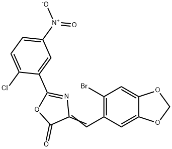 4-[(6-bromo-1,3-benzodioxol-5-yl)methylene]-2-{2-chloro-5-nitrophenyl}-1,3-oxazol-5(4H)-one Struktur