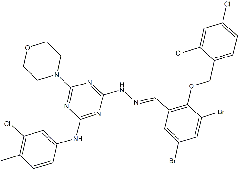 3,5-dibromo-2-[(2,4-dichlorobenzyl)oxy]benzaldehyde [4-(3-chloro-4-methylanilino)-6-morpholin-4-yl-1,3,5-triazin-2-yl]hydrazone Struktur