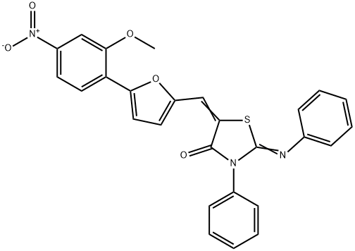 5-[(5-{4-nitro-2-methoxyphenyl}-2-furyl)methylene]-3-phenyl-2-(phenylimino)-1,3-thiazolidin-4-one Struktur