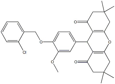 9-{4-[(2-chlorobenzyl)oxy]-3-methoxyphenyl}-3,3,6,6-tetramethyl-3,4,5,6,7,9-hexahydro-1H-xanthene-1,8(2H)-dione Struktur