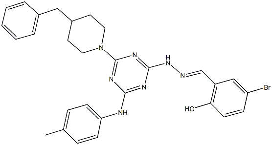 5-bromo-2-hydroxybenzaldehyde [4-(4-benzylpiperidin-1-yl)-6-(4-toluidino)-1,3,5-triazin-2-yl]hydrazone Struktur