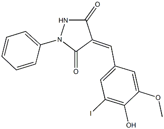 4-(4-hydroxy-3-iodo-5-methoxybenzylidene)-1-phenyl-3,5-pyrazolidinedione Struktur