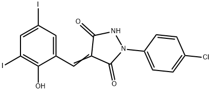 1-(4-chlorophenyl)-4-(2-hydroxy-3,5-diiodobenzylidene)-3,5-pyrazolidinedione Struktur