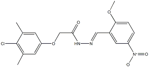 2-(4-chloro-3,5-dimethylphenoxy)-N'-{5-nitro-2-methoxybenzylidene}acetohydrazide Struktur