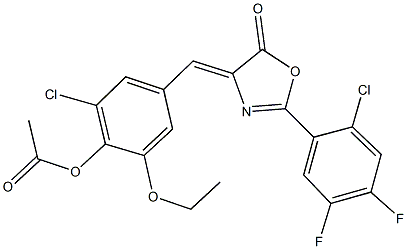 2-chloro-4-[(2-(2-chloro-4,5-difluorophenyl)-5-oxo-1,3-oxazol-4(5H)-ylidene)methyl]-6-ethoxyphenyl acetate Struktur