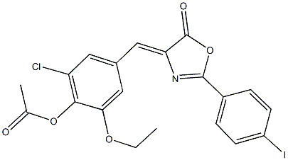 2-chloro-6-ethoxy-4-[(2-(4-iodophenyl)-5-oxo-1,3-oxazol-4(5H)-ylidene)methyl]phenyl acetate Struktur