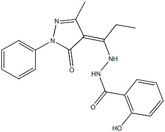 2-hydroxy-N'-[1-(3-methyl-5-oxo-1-phenyl-1,5-dihydro-4H-pyrazol-4-ylidene)propyl]benzohydrazide Struktur