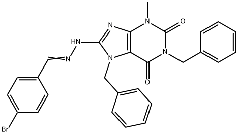 4-bromobenzaldehyde [3-methyl-2,6-dioxo-1,7-bis(phenylmethyl)-2,3,6,7-tetrahydro-1H-purin-8-yl]hydrazone Struktur