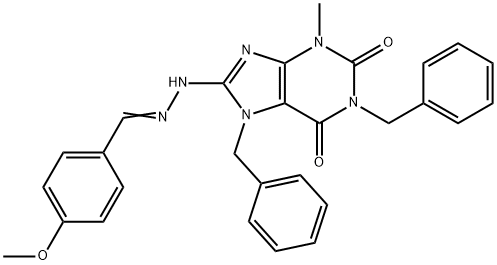 4-methoxybenzaldehyde (1,7-dibenzyl-3-methyl-2,6-dioxo-2,3,6,7-tetrahydro-1H-purin-8-yl)hydrazone Struktur