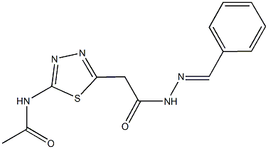 N-{5-[2-(2-benzylidenehydrazino)-2-oxoethyl]-1,3,4-thiadiazol-2-yl}acetamide Struktur