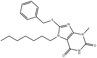 8-(benzylsulfanyl)-7-heptyl-3-methyl-3,7-dihydro-1H-purine-2,6-dione Struktur