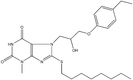 7-[3-(4-ethylphenoxy)-2-hydroxypropyl]-3-methyl-8-(octylsulfanyl)-3,7-dihydro-1H-purine-2,6-dione Struktur