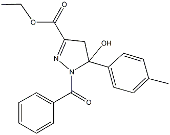 ethyl 1-benzoyl-5-hydroxy-5-(4-methylphenyl)-4,5-dihydro-1H-pyrazole-3-carboxylate Struktur