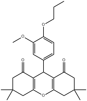 9-(3-methoxy-4-propoxyphenyl)-3,3,6,6-tetramethyl-3,4,5,6,7,9-hexahydro-1H-xanthene-1,8(2H)-dione Struktur