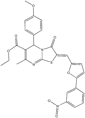 ethyl 2-[(5-{3-nitrophenyl}-2-furyl)methylene]-5-(4-methoxyphenyl)-7-methyl-3-oxo-2,3-dihydro-5H-[1,3]thiazolo[3,2-a]pyrimidine-6-carboxylate Struktur