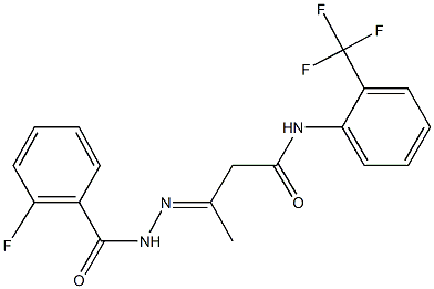 3-[(2-fluorobenzoyl)hydrazono]-N-[2-(trifluoromethyl)phenyl]butanamide Struktur