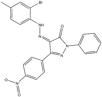 3-{4-nitrophenyl}-1-phenyl-1H-pyrazole-4,5-dione 4-[(2-bromo-4-methylphenyl)hydrazone] Struktur