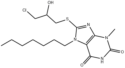 8-[(3-chloro-2-hydroxypropyl)sulfanyl]-7-heptyl-3-methyl-3,7-dihydro-1H-purine-2,6-dione Struktur