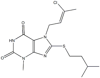 7-(3-chloro-2-butenyl)-8-(isopentylsulfanyl)-3-methyl-3,7-dihydro-1H-purine-2,6-dione Struktur