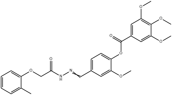 2-methoxy-4-{2-[(2-methylphenoxy)acetyl]carbohydrazonoyl}phenyl 3,4,5-trimethoxybenzoate Struktur