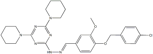 4-[(4-chlorobenzyl)oxy]-3-methoxybenzaldehyde [4,6-di(1-piperidinyl)-1,3,5-triazin-2-yl]hydrazone Struktur