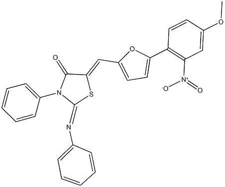 5-[(5-{2-nitro-4-methoxyphenyl}-2-furyl)methylene]-3-phenyl-2-(phenylimino)-1,3-thiazolidin-4-one Struktur