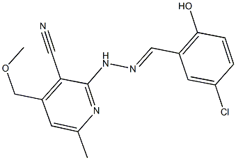 2-[2-(5-chloro-2-hydroxybenzylidene)hydrazino]-4-(methoxymethyl)-6-methylnicotinonitrile Struktur