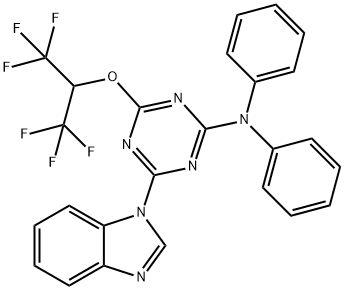 N-{4-(1H-benzimidazol-1-yl)-6-[2,2,2-trifluoro-1-(trifluoromethyl)ethoxy]-1,3,5-triazin-2-yl}-N,N-diphenylamine Struktur