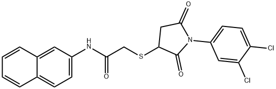 2-{[1-(3,4-dichlorophenyl)-2,5-dioxopyrrolidin-3-yl]sulfanyl}-N-naphthalen-2-ylacetamide Struktur