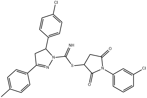 1-(3-chlorophenyl)-2,5-dioxo-3-pyrrolidinyl 5-(4-chlorophenyl)-3-(4-methylphenyl)-4,5-dihydro-1H-pyrazole-1-carbimidothioate Struktur