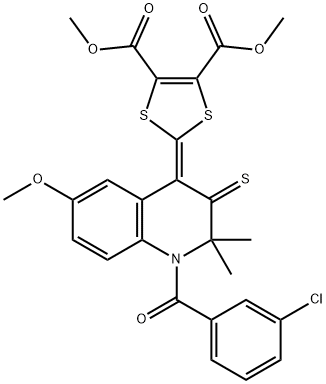 dimethyl 2-(1-(3-chlorobenzoyl)-6-methoxy-2,2-dimethyl-3-thioxo-2,3-dihydro-4(1H)-quinolinylidene)-1,3-dithiole-4,5-dicarboxylate Struktur