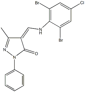 4-[(2,6-dibromo-4-chloroanilino)methylene]-5-methyl-2-phenyl-2,4-dihydro-3H-pyrazol-3-one Struktur