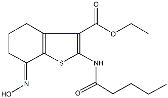 ethyl 7-(hydroxyimino)-2-(pentanoylamino)-4,5,6,7-tetrahydro-1-benzothiophene-3-carboxylate Struktur