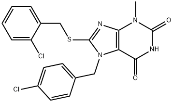 7-(4-chlorobenzyl)-8-[(2-chlorobenzyl)sulfanyl]-3-methyl-3,7-dihydro-1H-purine-2,6-dione Struktur