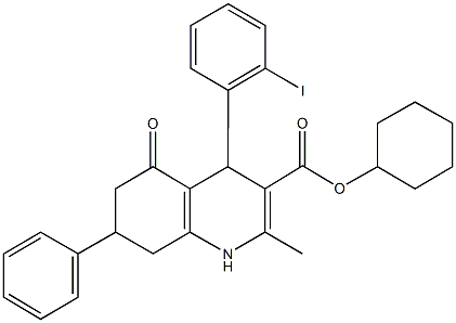 cyclohexyl 4-(2-iodophenyl)-2-methyl-5-oxo-7-phenyl-1,4,5,6,7,8-hexahydroquinoline-3-carboxylate Struktur